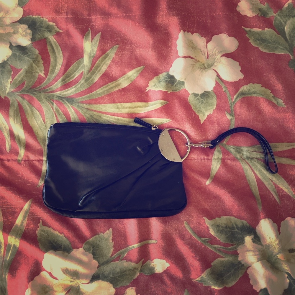 Faux leather black clutch or wristlet